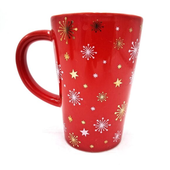 Davids Tea The Perfect Mug Hedgehog Winter Snowflakes and Stars Red 12 oz Cup - Picture 3 of 7